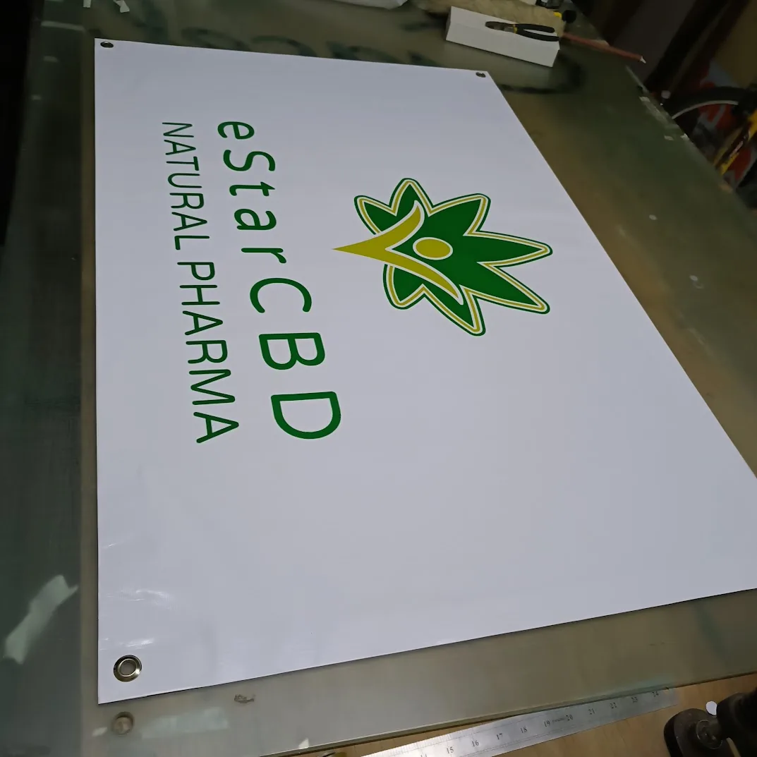 Lienzo corporativo estarCBD Natural Pharma impreso en tela PVC